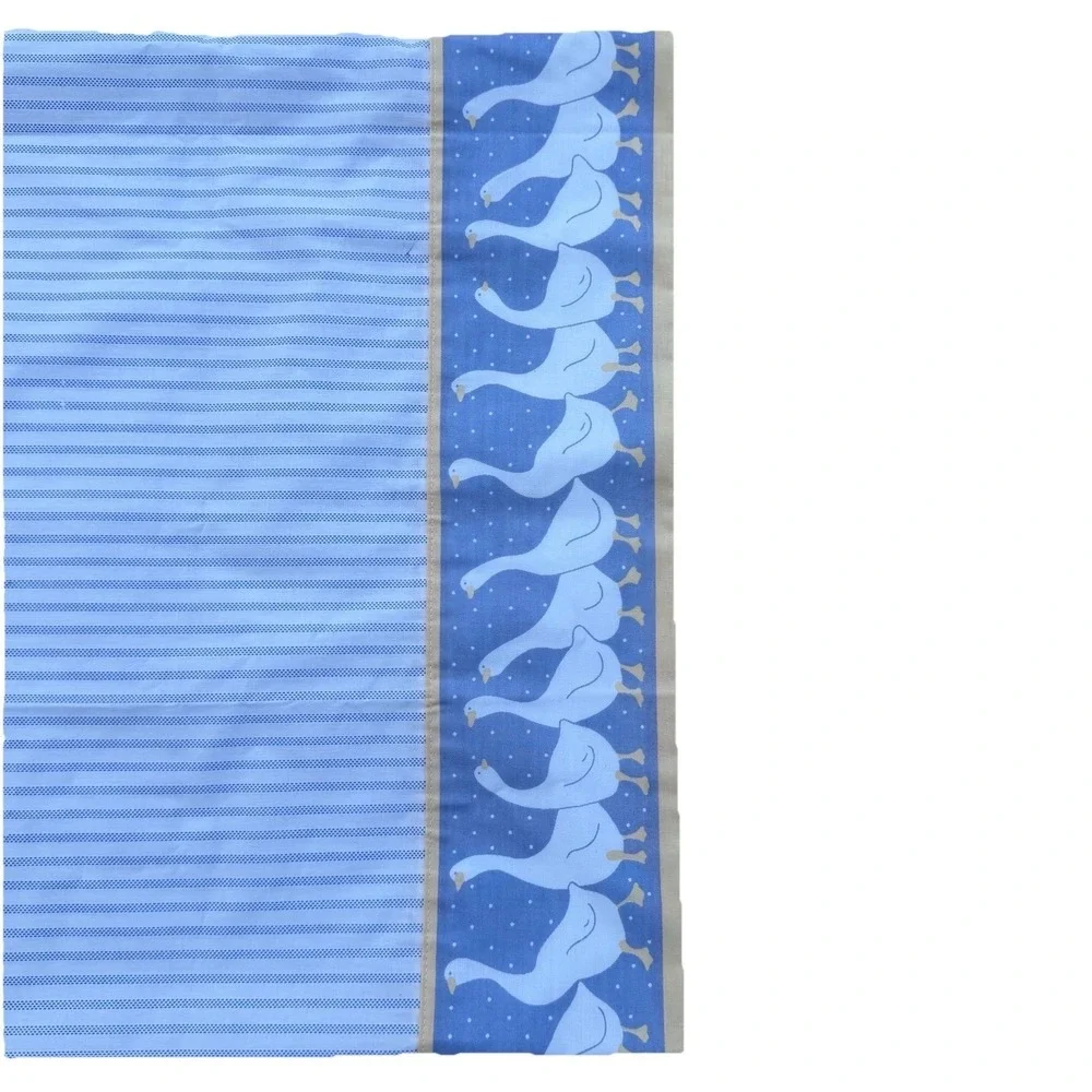 1980s Cottagecore Blue White‎ Striped Pillowcase With Duck Border vintage